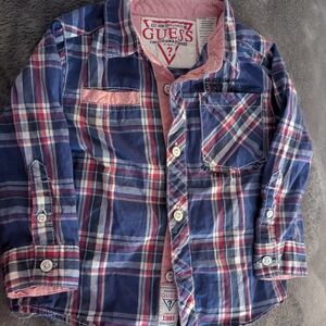 GUESS Kids Blue and Pink Plaid Shirt